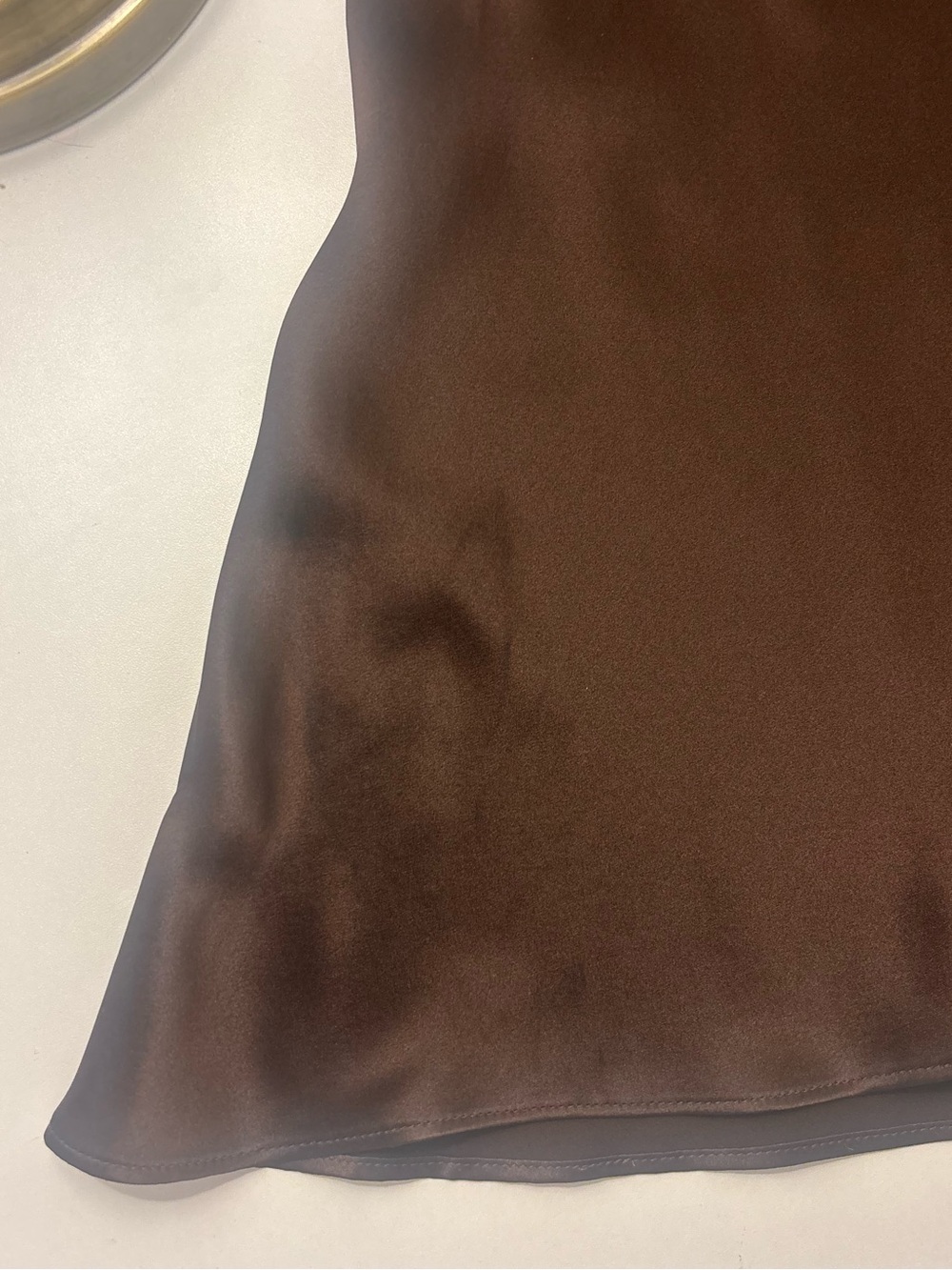 Quince 100% Mulberry Silk Bias Cut Slip Skirt Chocolate Brown L Satin A-Line - Picture 9 of 11
